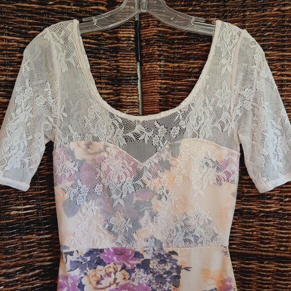 Intimately Free People Lace Mini Dress Women's Small Peach Purple Wedding Guest - Picture 3 of 7
